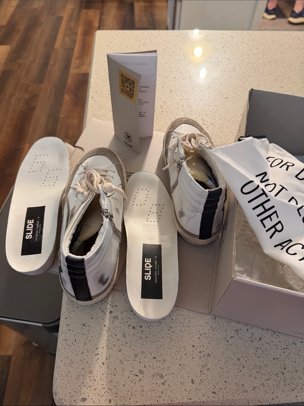 Golden Goose White High-Top Sneakers with Black Star size 38 with side zipper